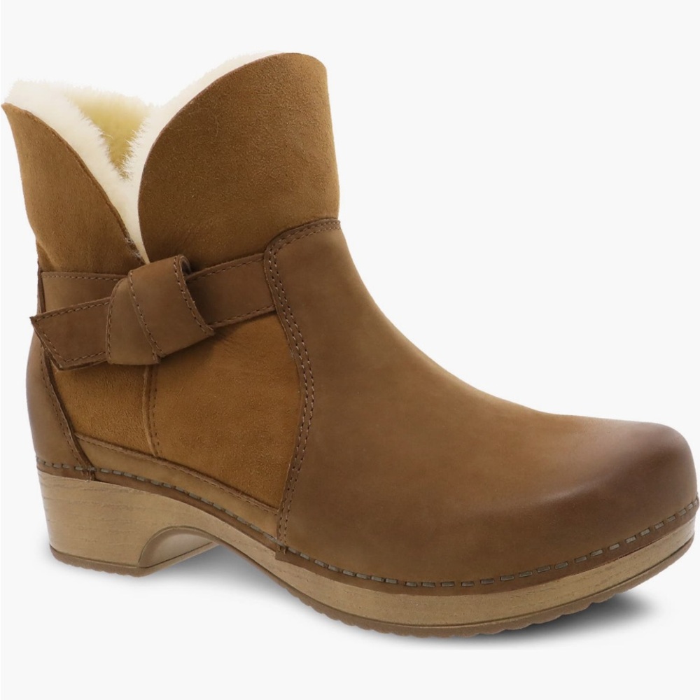 Dansko Tan Ankle Booties with Cream Lining